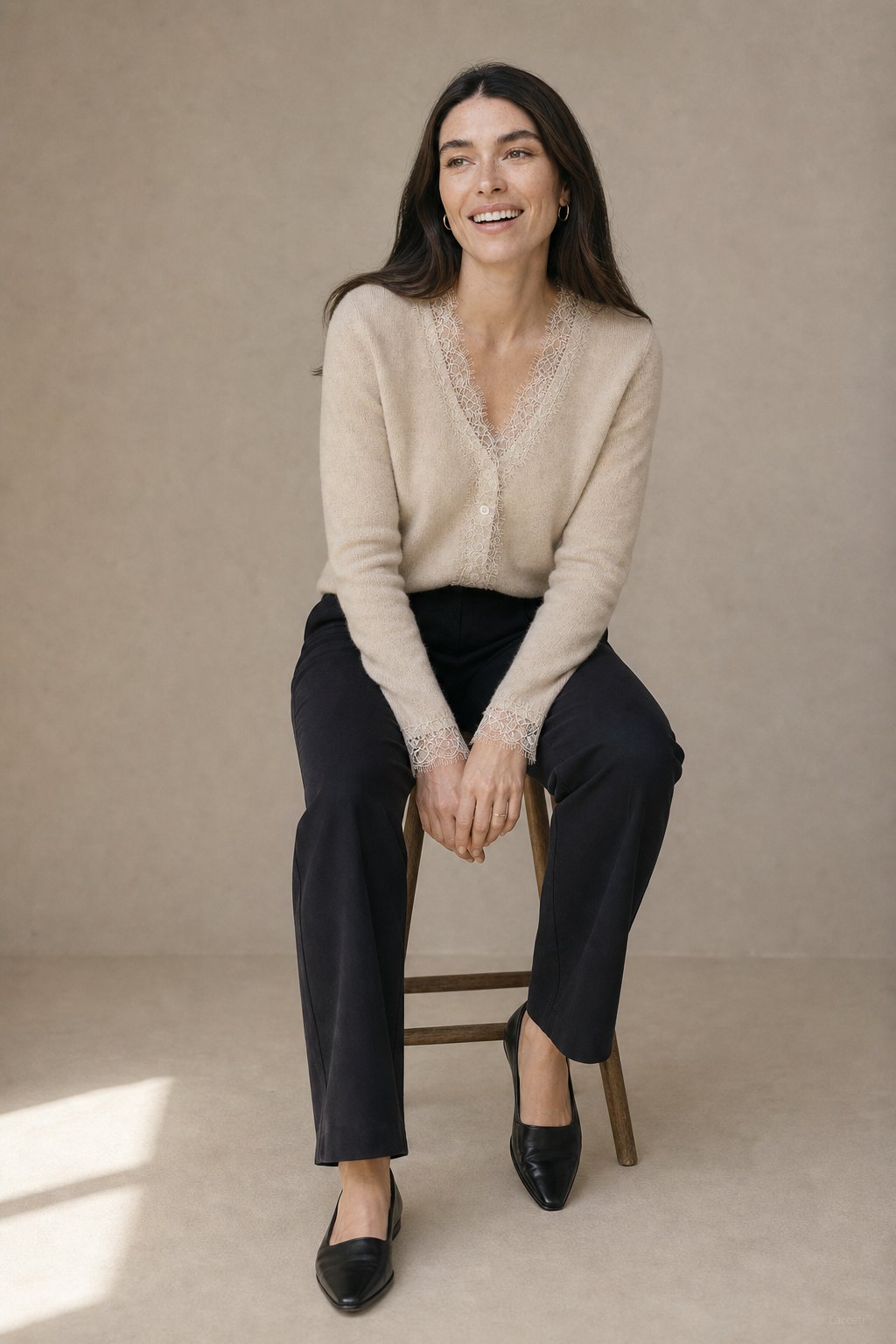 Aurora Lace Cardigan — Khaki, studio product shot