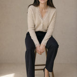 Aurora Lace Cardigan — Khaki, studio product shot