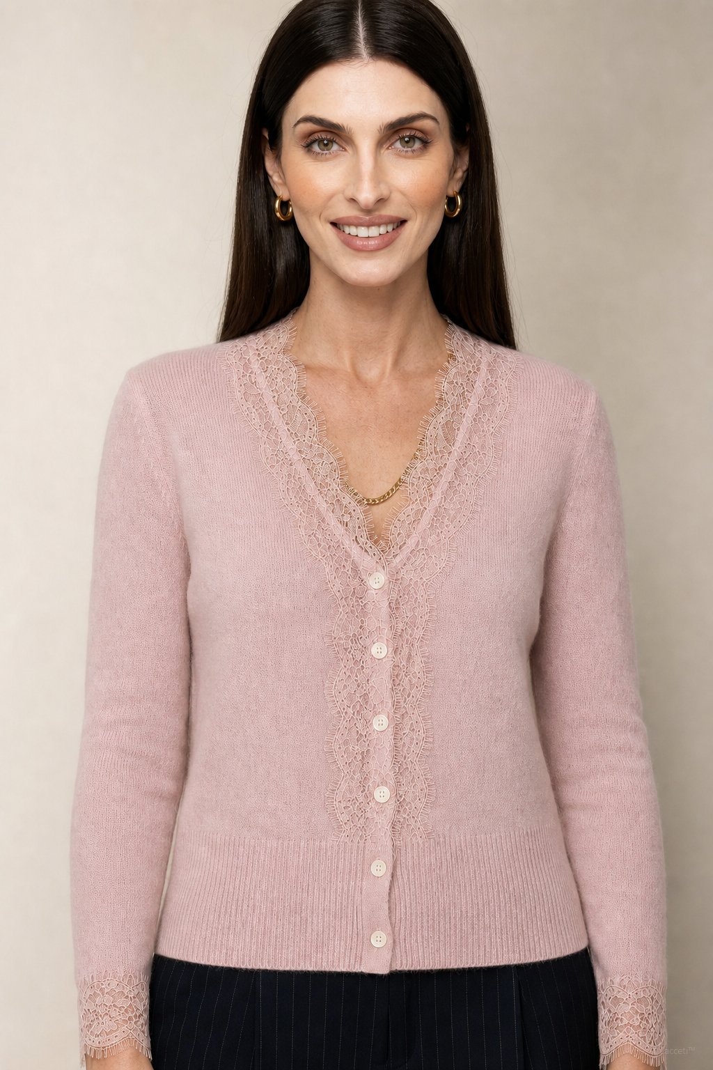 Aurora Lace Cardigan — Pink, studio product shot