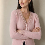 Aurora Lace Cardigan — Pink, studio product shot