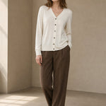 Céline V-Neck Cashmere & Silk Cardigan — White, banana_republic product shot