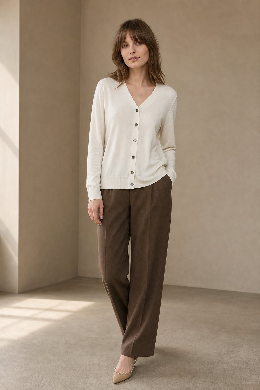 Céline V-Neck Cashmere & Silk Cardigan — White, banana_republic product shot