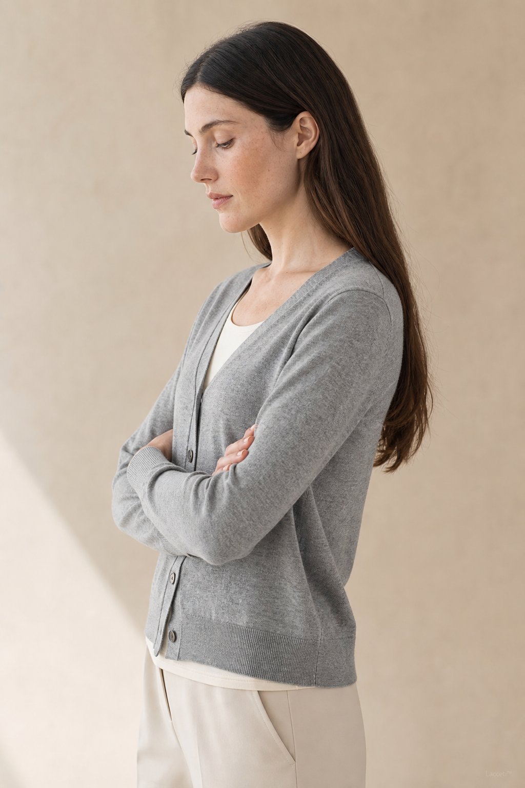 Céline V-Neck Cashmere & Silk Cardigan — Gray, banana_republic product shot