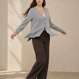 Céline V-Neck Cashmere & Silk Cardigan — Gray, banana_republic product shot
