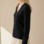 Céline V-Neck Cashmere & Silk Cardigan — Black, banana_republic product shot