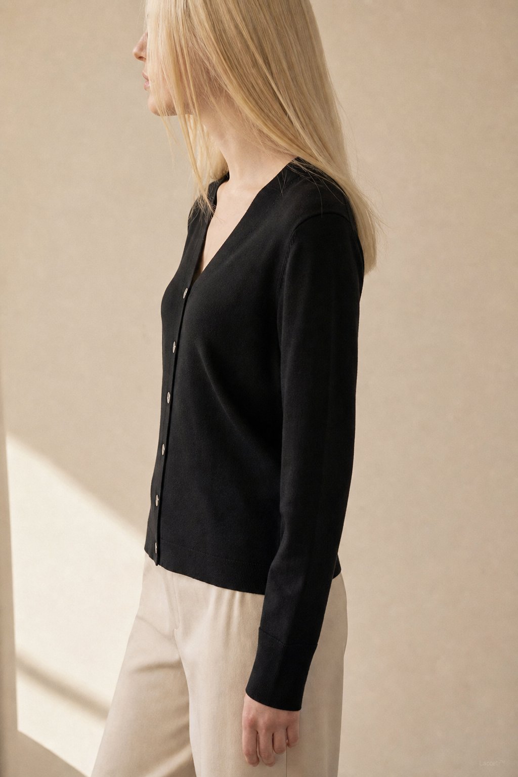 Céline V-Neck Cashmere & Silk Cardigan — Black, banana_republic product shot