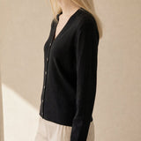 Céline V-Neck Cashmere & Silk Cardigan — Black, banana_republic product shot