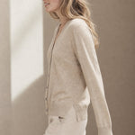 Céline V-Neck Cashmere & Silk Cardigan — Beige, banana_republic product shot