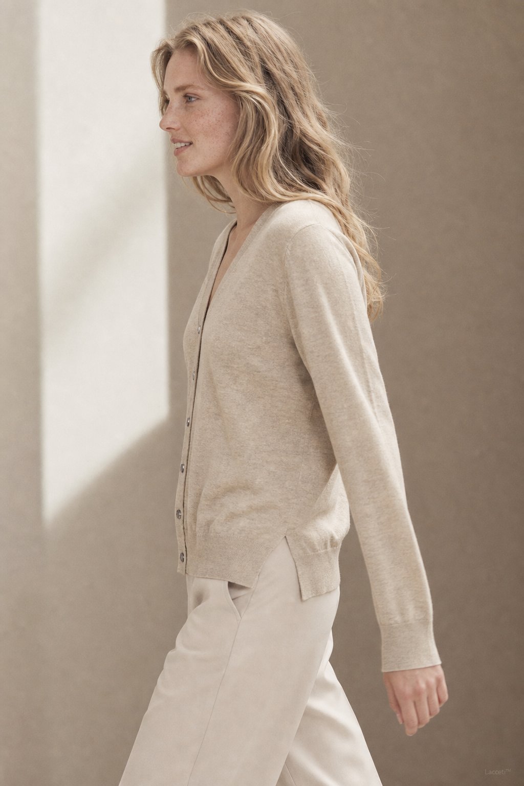 Céline V-Neck Cashmere & Silk Cardigan — Beige, banana_republic product shot