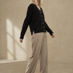 Céline V-Neck Cashmere & Silk Cardigan — Black, banana_republic product shot