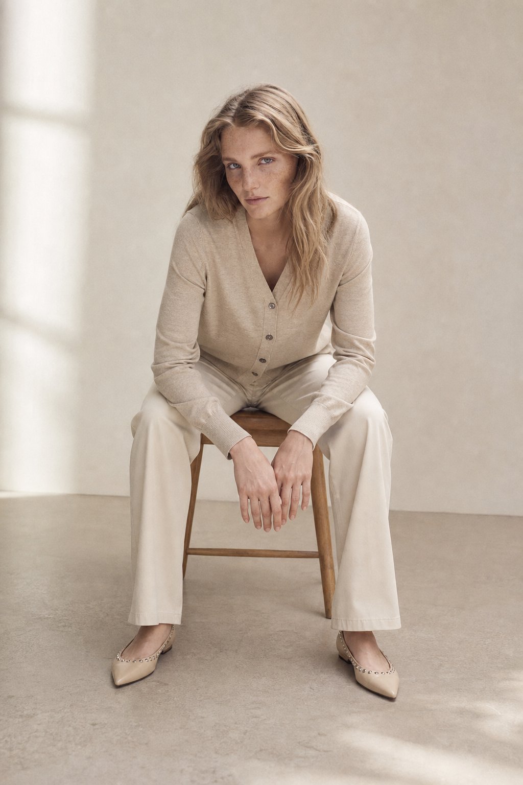 Céline V-Neck Cashmere & Silk Cardigan — Beige, banana_republic product shot