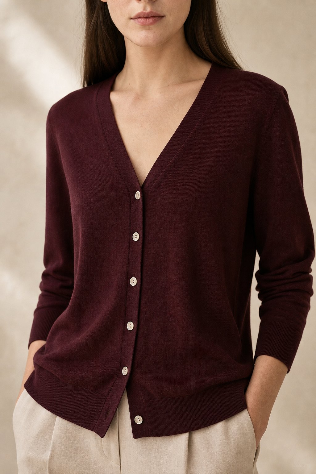 Céline V-Neck Cashmere & Silk Cardigan — Wine, banana_republic product shot