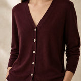 Céline V-Neck Cashmere & Silk Cardigan — Wine, banana_republic product shot