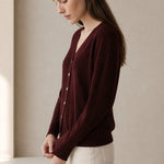Céline V-Neck Cashmere & Silk Cardigan — Wine, banana_republic product shot