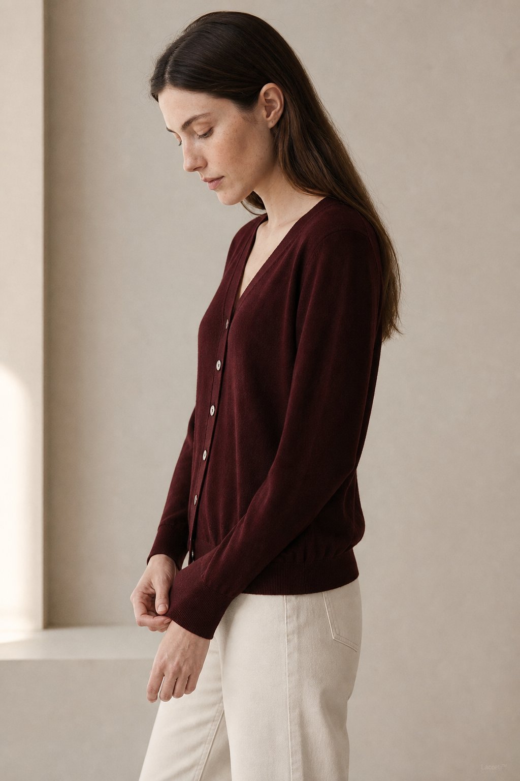 Céline V-Neck Cashmere & Silk Cardigan — Wine, banana_republic product shot
