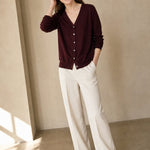Céline V-Neck Cashmere & Silk Cardigan — Wine, banana_republic product shot