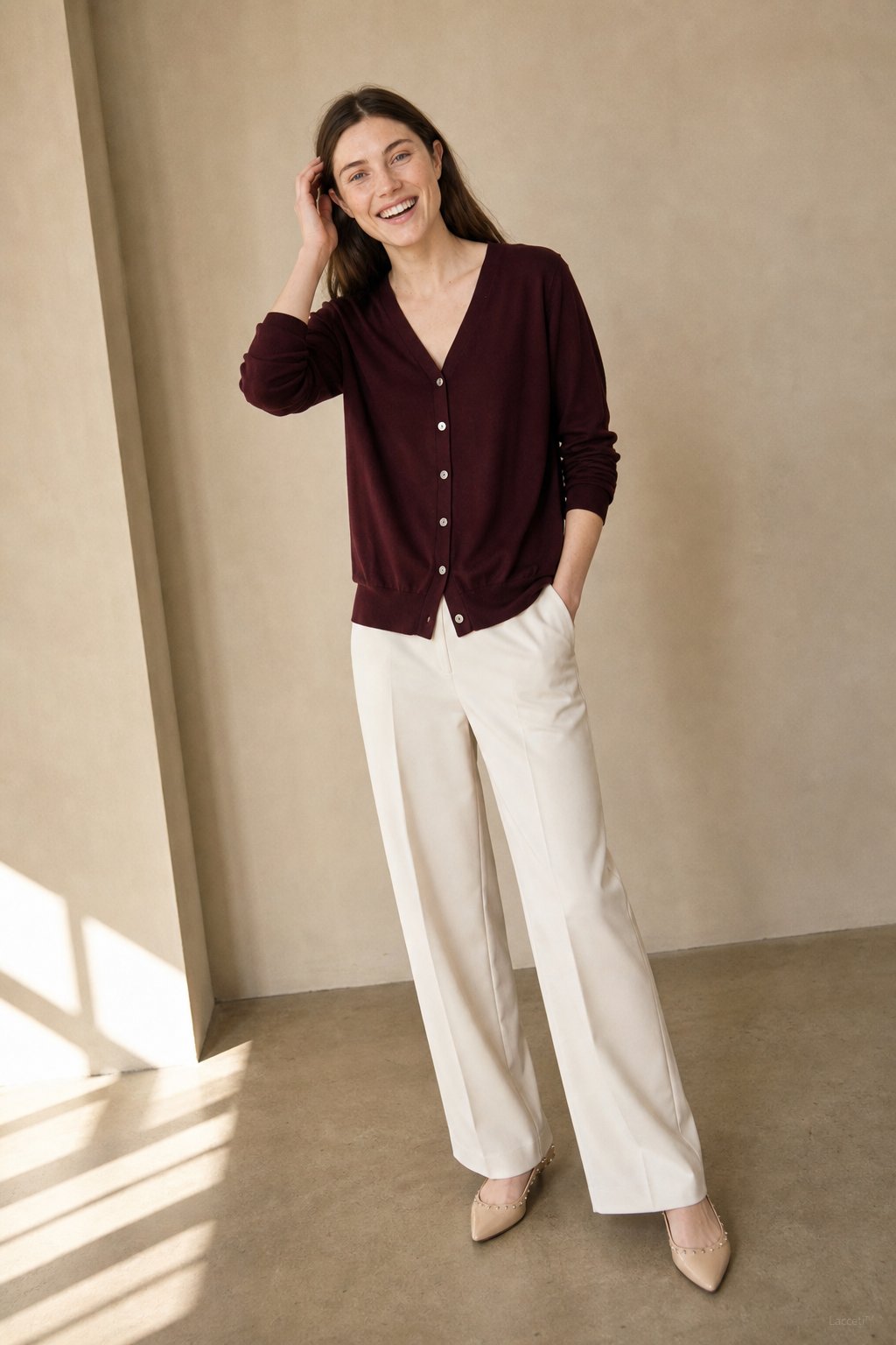 Céline V-Neck Cashmere & Silk Cardigan — Wine, banana_republic product shot