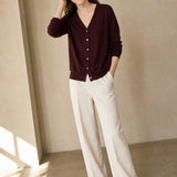Céline V-Neck Cashmere & Silk Cardigan — Wine, banana_republic product shot