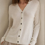 Céline V-Neck Cashmere & Silk Cardigan — White, banana_republic product shot
