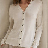 Céline V-Neck Cashmere & Silk Cardigan — White, banana_republic product shot