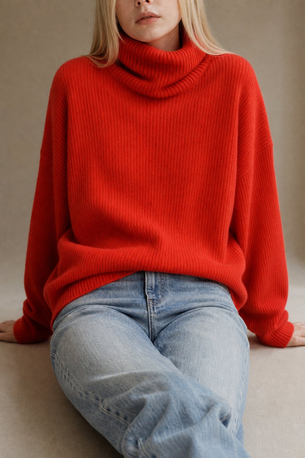 Clémence Oversized Cashmere Turtleneck — Red, banana_republic product shot