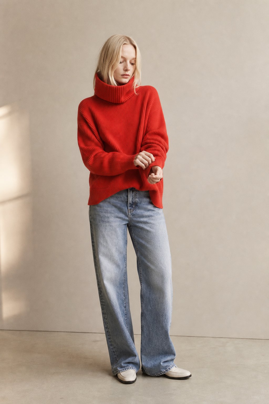Clémence Oversized Cashmere Turtleneck — Red, banana_republic product shot