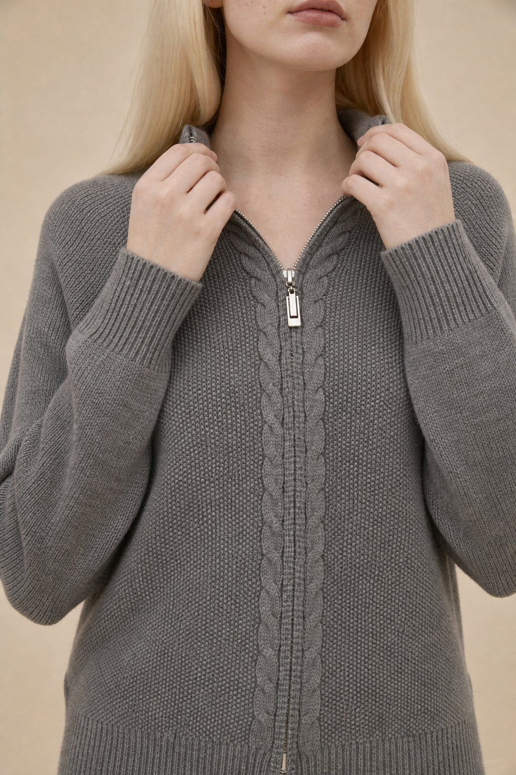 Elinsborg Cashmere Hooded Cardigan — Gray, studio product shot