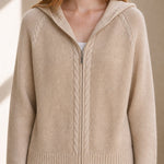 Elinsborg Cashmere Hooded Cardigan — Beige, studio product shot