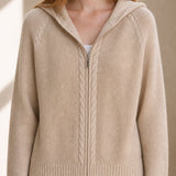 Elinsborg Cashmere Hooded Cardigan — Beige, studio product shot