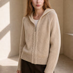 Elinsborg Cashmere Hooded Cardigan — Beige, studio product shot