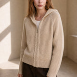 Elinsborg Cashmere Hooded Cardigan — Beige, studio product shot