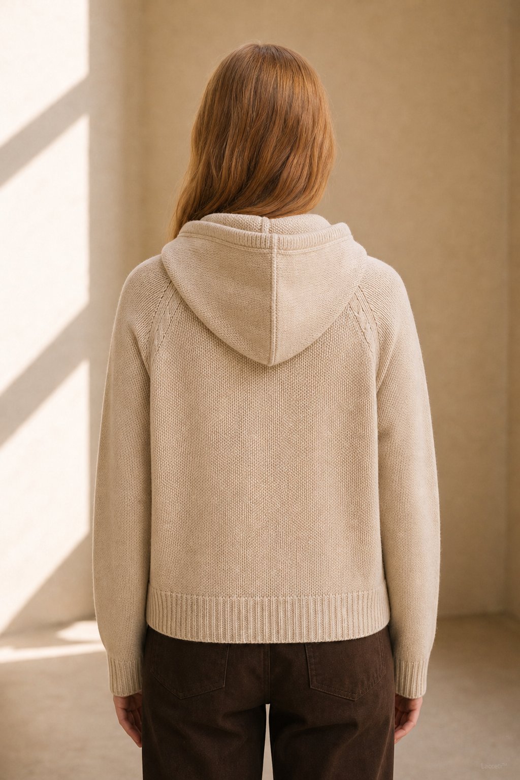 Elinsborg Cashmere Hooded Cardigan — Beige, studio product shot
