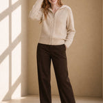 Elinsborg Cashmere Hooded Cardigan — Beige, studio product shot