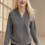 Elinsborg Cashmere Hooded Cardigan — Gray, studio product shot