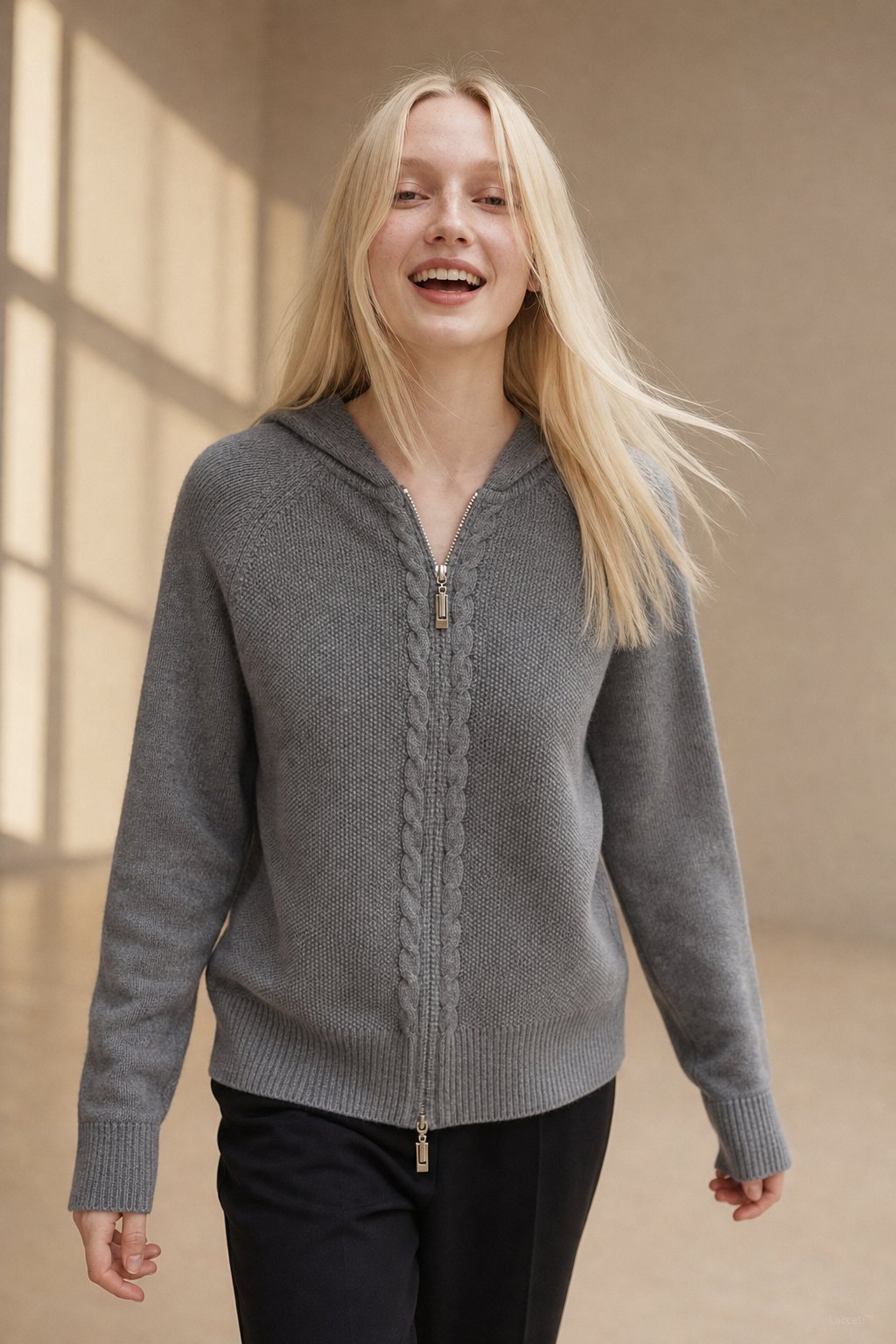 Elinsborg Cashmere Hooded Cardigan — Gray, studio product shot