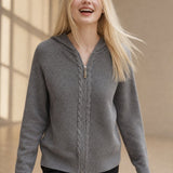 Elinsborg Cashmere Hooded Cardigan — Gray, studio product shot