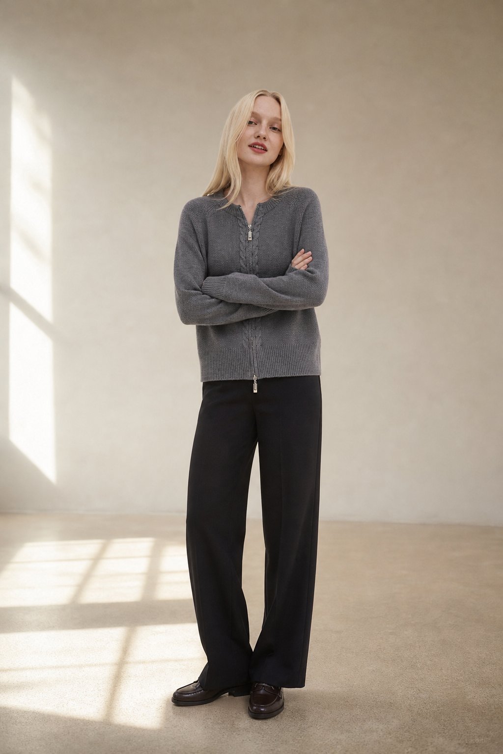Elinsborg Cashmere Hooded Cardigan — Gray, studio product shot