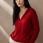 Elinsborg Cashmere Hooded Cardigan — Burgundy, studio product shot