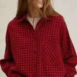 Garance Plaid Oversize Blouse — Red, banana_republic product shot