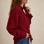 Garance Plaid Oversize Blouse — Red, banana_republic product shot