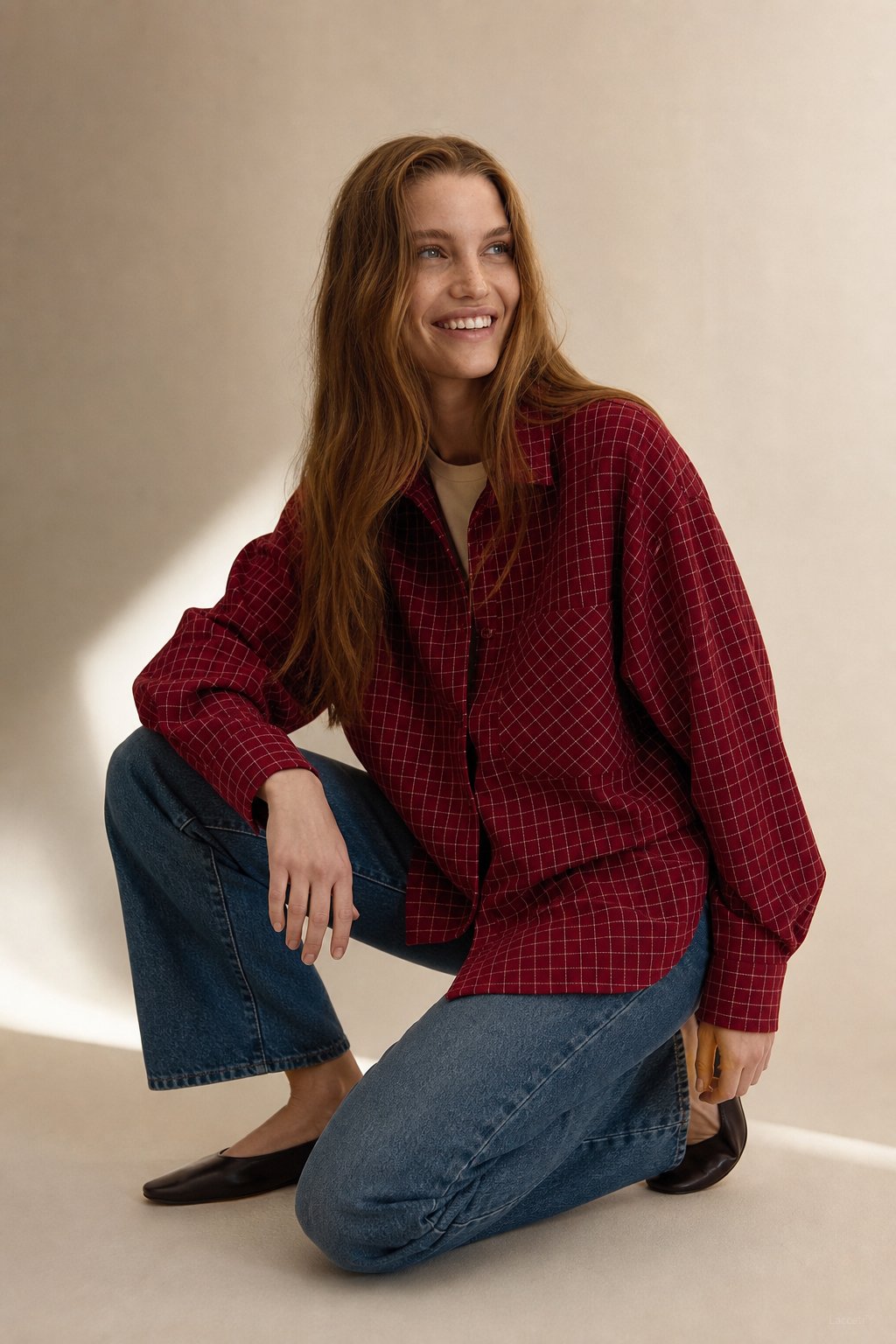 Garance Plaid Oversize Blouse — Red, banana_republic product shot