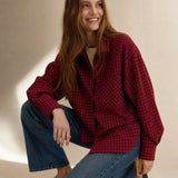 Garance Plaid Oversize Blouse — Red, banana_republic product shot