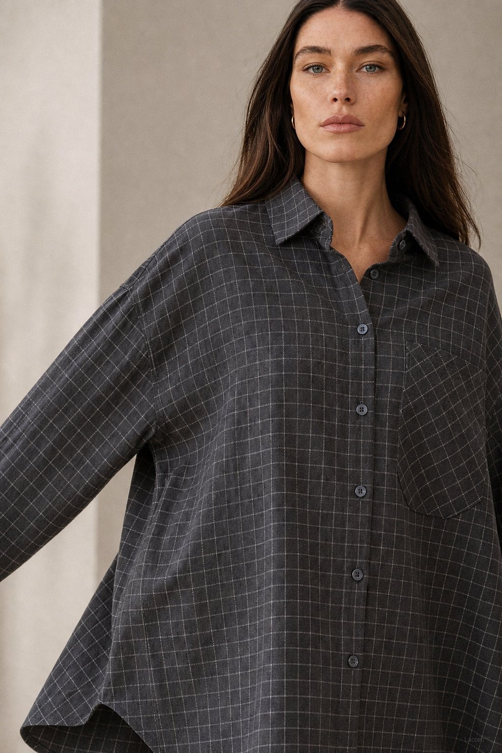Garance Plaid Oversize Blouse — Gray, banana_republic product shot