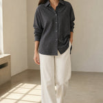 Garance Plaid Oversize Blouse — Gray, banana_republic product shot