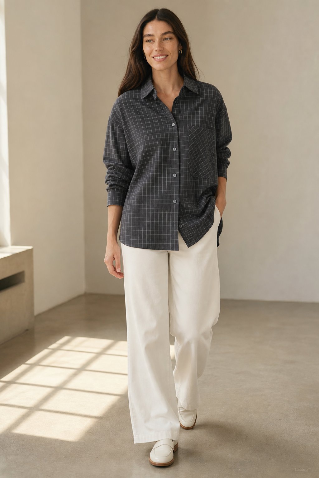 Garance Plaid Oversize Blouse — Gray, banana_republic product shot
