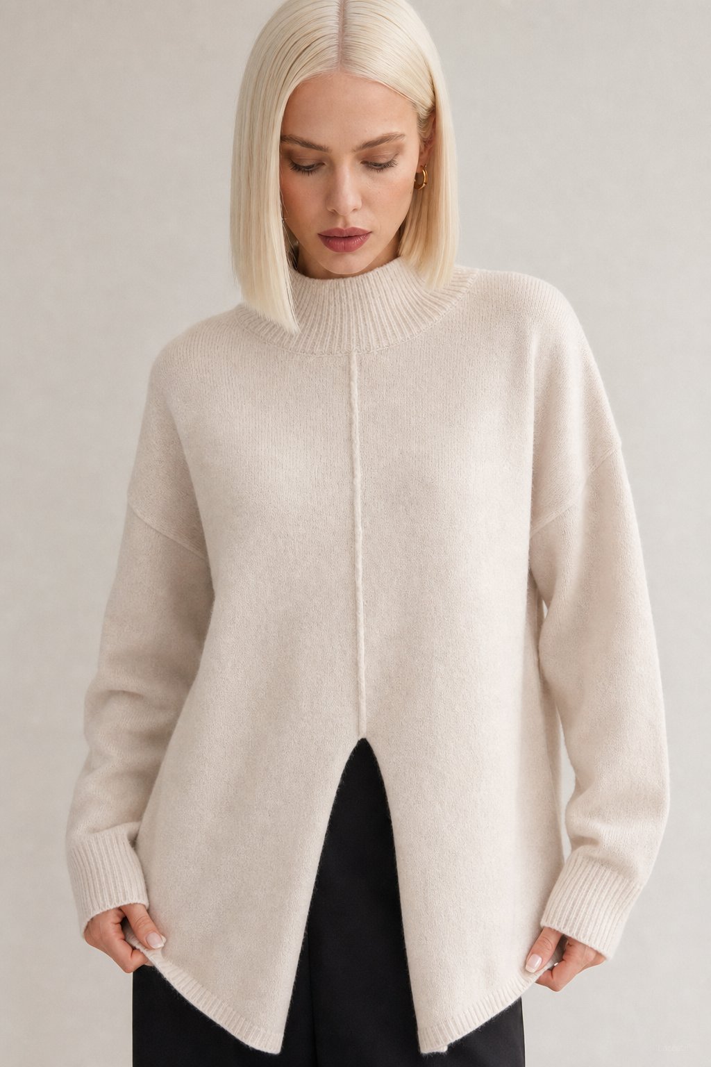 Holmstead Relaxed Turtleneck Drape Sweater — Beige, banana_republic product shot