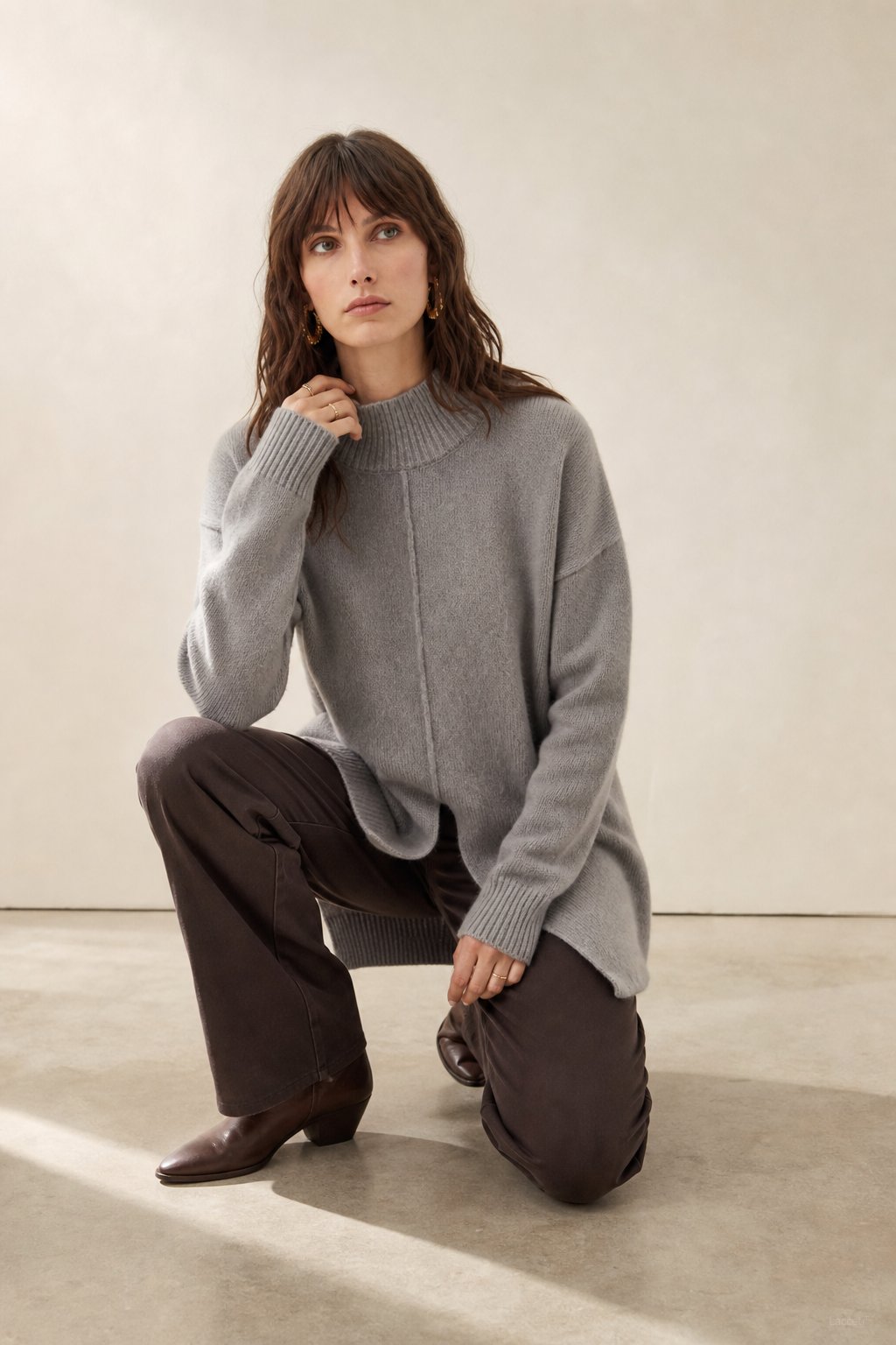 Holmstead Relaxed Turtleneck Drape Sweater — Gray, banana_republic product shot