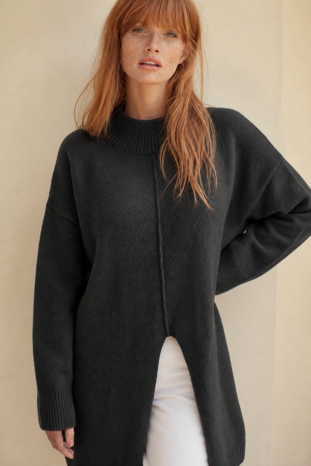 Holmstead Relaxed Turtleneck Drape Sweater — Black, banana_republic product shot