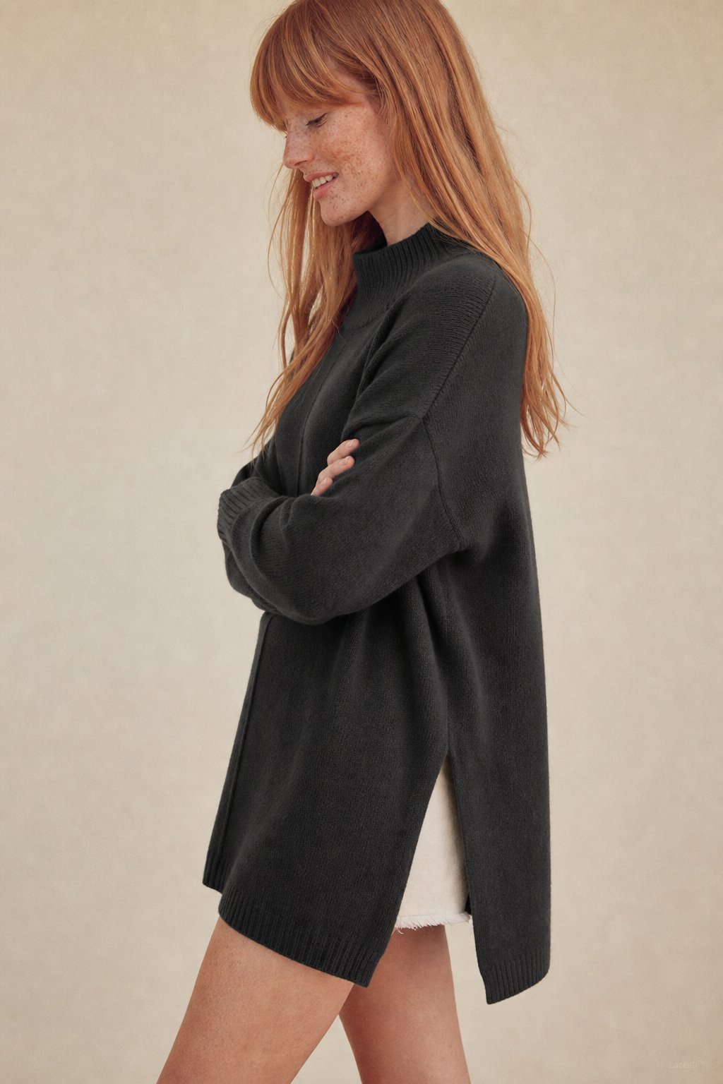 Holmstead Relaxed Turtleneck Drape Sweater — Black, banana_republic product shot