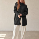 Holmstead Relaxed Turtleneck Drape Sweater — Black, banana_republic product shot